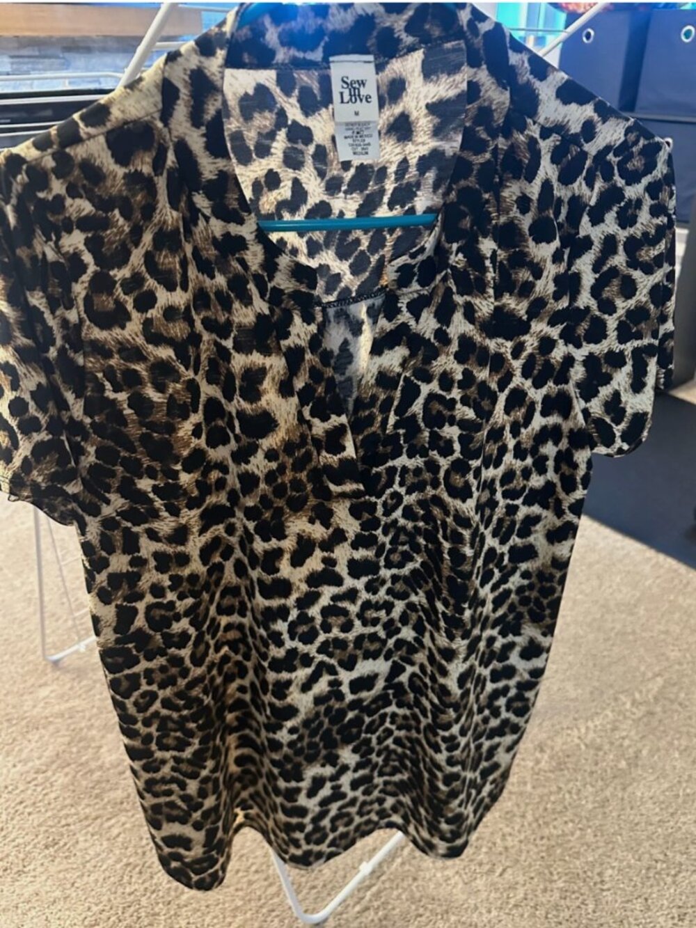 Sew In Love Split Neck Top- Animal Print- Medium